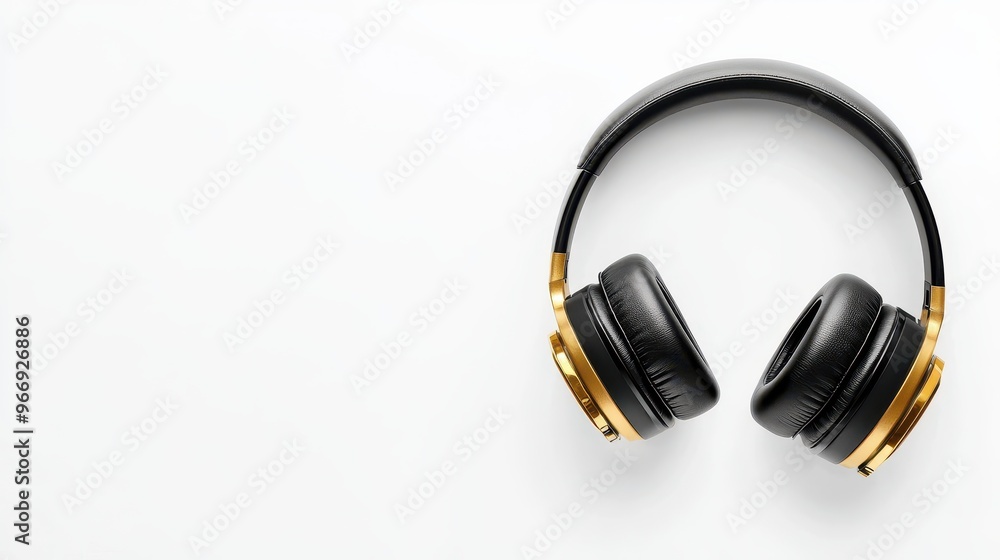 Wall mural Black and Gold Headphones Isolated on White Background