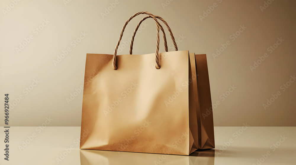 Poster a plain brown paper shopping bag on a smooth surface, emphasizing simplicity and utility.