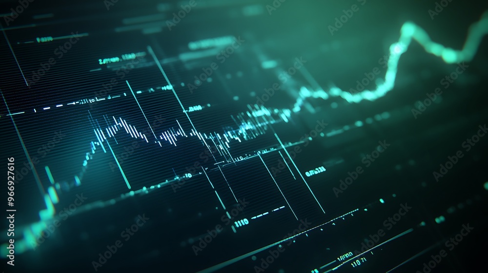 Poster abstract digital chart with fluctuating green lines