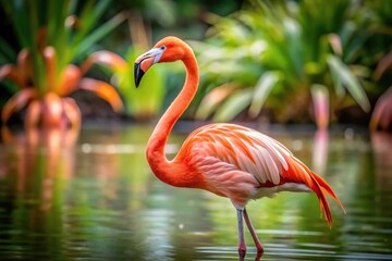 Obraz premium stock photo of delicate flamingo in forced perspective
