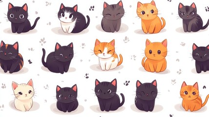 Cute Cartoon Cat Pattern Seamless Repeat Design