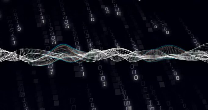 Animation of white shapes moving over binary coding