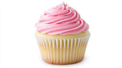 Pink Frosting Cupcake Isolated on White Background