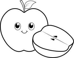 cute apple with half outline, coloring page 