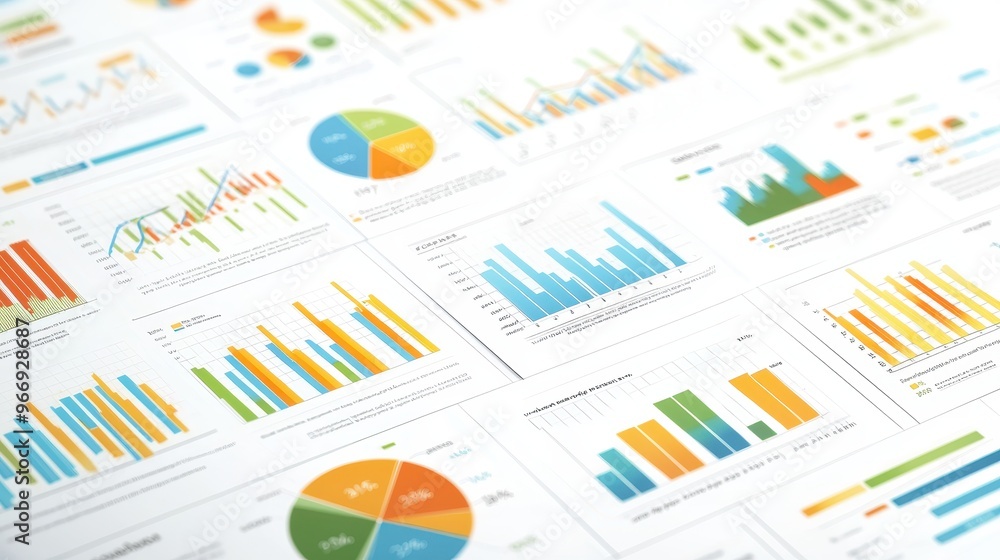 Poster financial data analysis charts graphs and diagrams on paper
