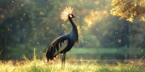 Gray crowned crane in a grassy field