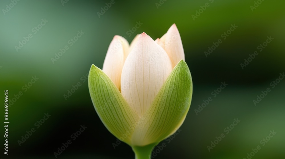 Sticker Close up of a Delicate Pink Lotus Bud with Green Sepals