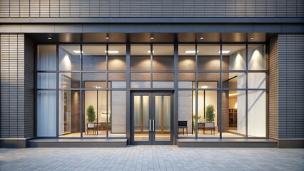 Obraz premium Storefront with large windows displays and polished entrance