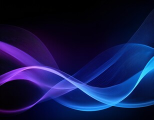 Naklejka premium Glowing neon wave in blue and purple on a dark background