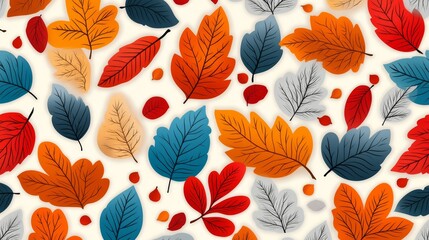 Colorful Autumn Leaves Seamless Pattern Background