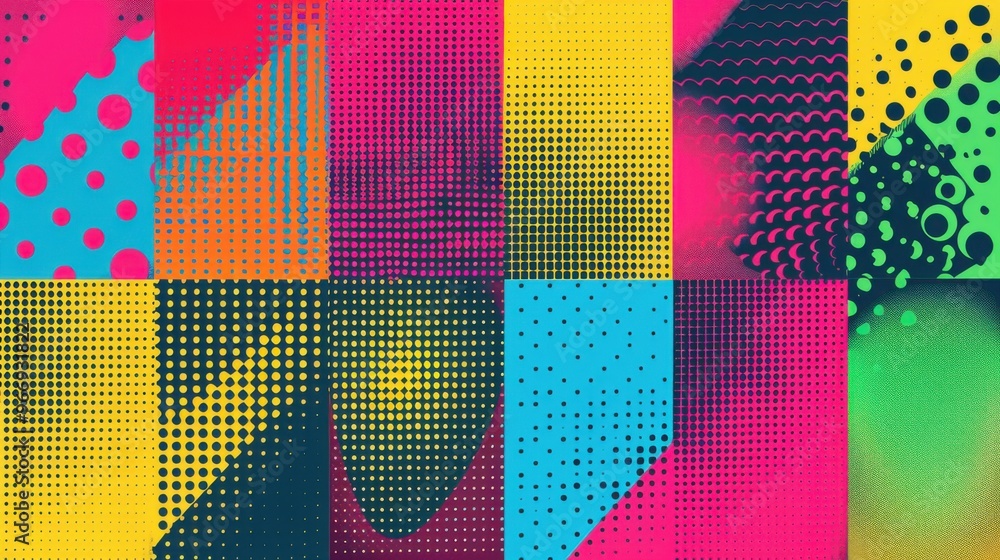 Poster set of color halftone pattern background - stock illustration