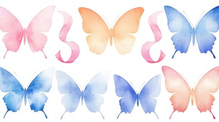 Watercolor Butterfly Collection   Pink  Orange  Blue    Isolated on White Background