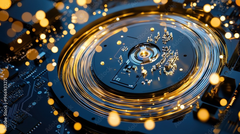 Poster abstract technology background with glowing lights and circuit board