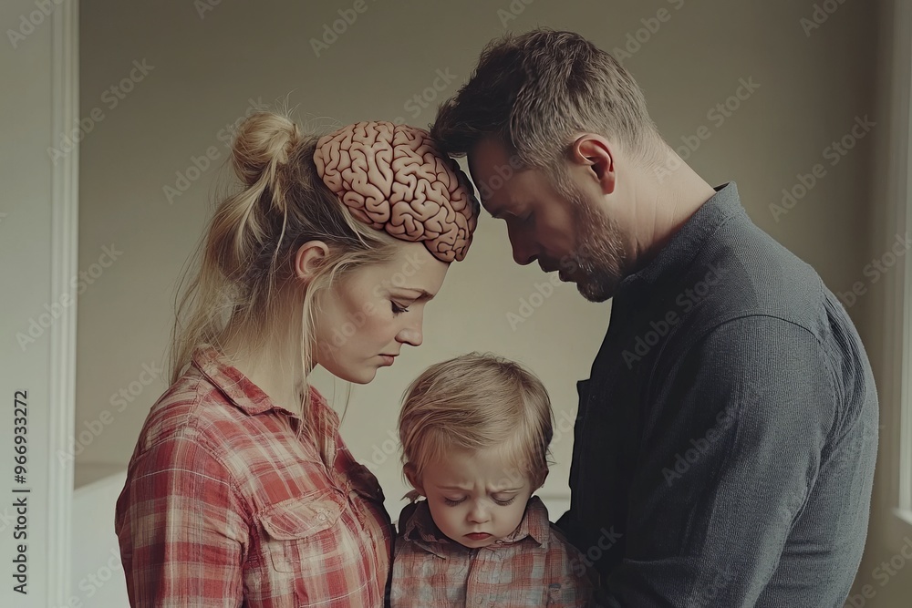 Poster relationship support and memory family smiling with a child in soft light representing love emotiona