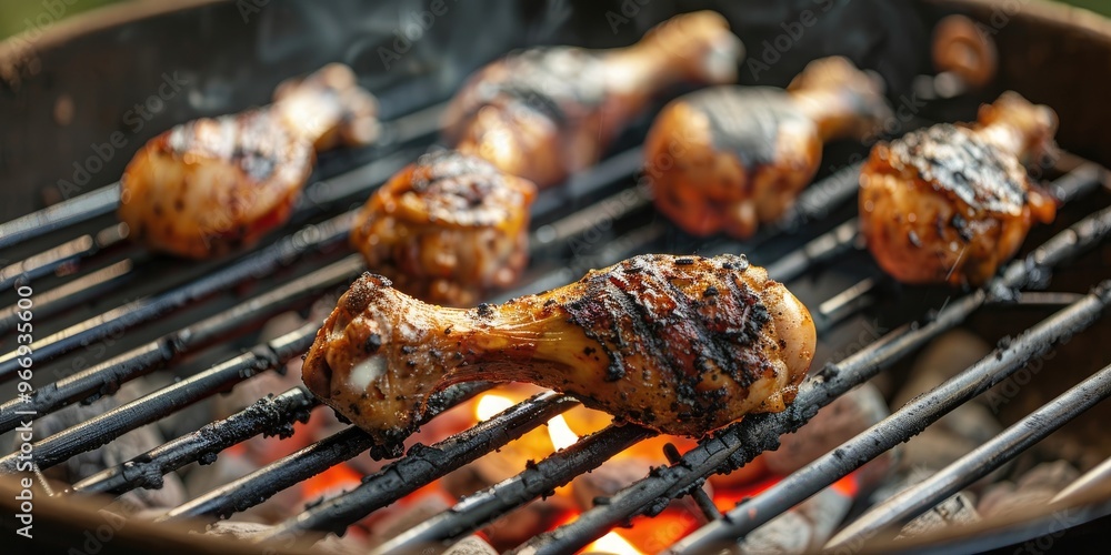 Canvas Prints close-up of grilled chicken legs over charcoal