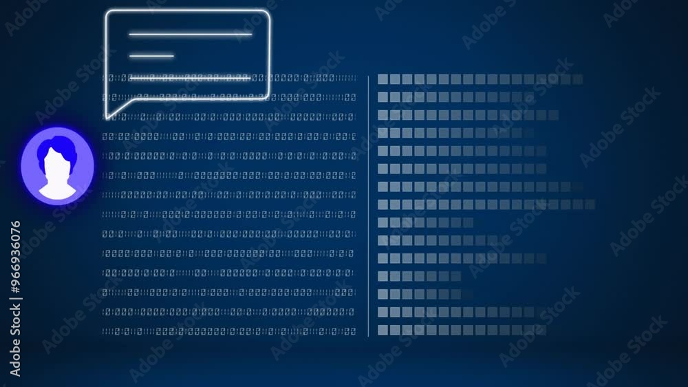Poster animation of media icons over binary coding