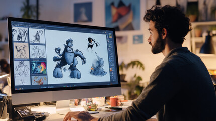 Animator refining character movements in a 2D animation software