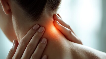 A person feeling the back of their neck