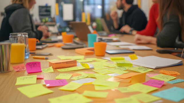Brainstorming session with sticky notes full of content ideas