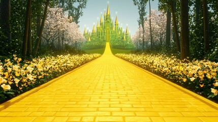 Yellow Brick Road Leading to Emerald City Castle