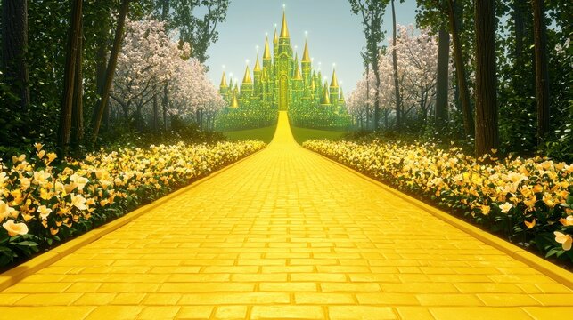 Yellow Brick Road Leading to Emerald City Castle