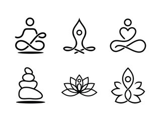 Yoga Icons / Set of outline icons and symbols for spa center or yoga studio