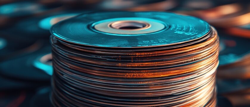 Stack of Shiny Circular Discs with a Teal Top
