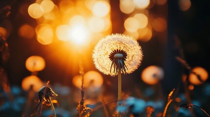Dandelion at Sunset with Golden Bokeh