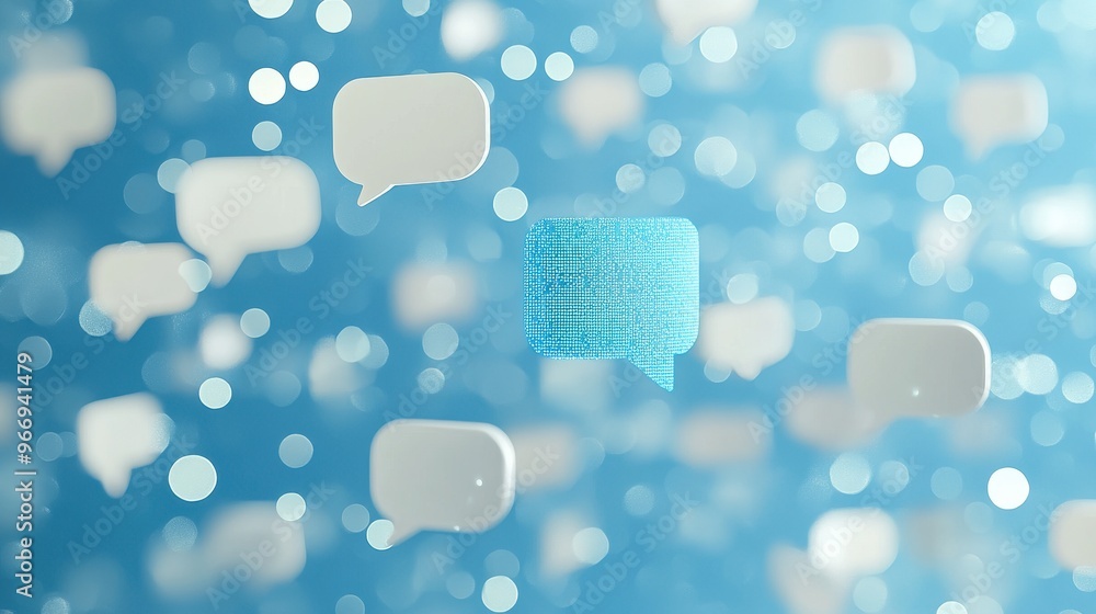 Poster abstract blue background with d speech bubbles and bokeh lights