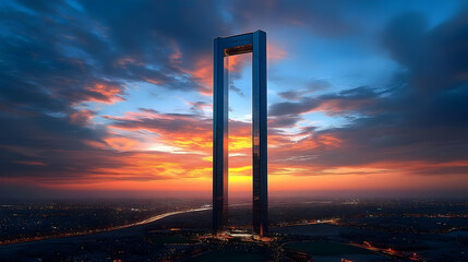 A tall, modern structure against a vibrant sunset sky, symbolizing innovation and design.
