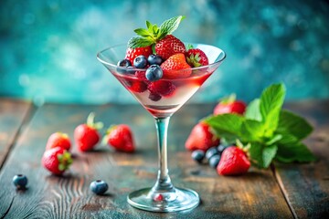 Summer cocktail in martini glass with berry decorations