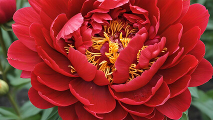 Red Peony red peony flower heads landscape background,
