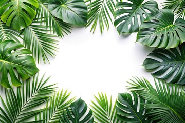 Fototapeta premium Summer tropical leaves isolated on white background with copy space Macro