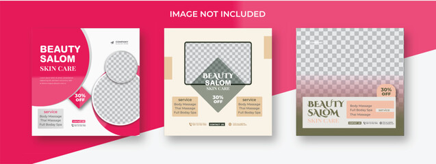 Beauty & spa salon flyer social media post template design. Makeup parlour, health or body massage, . Instagram post set design template