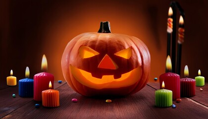 Halloween Pumpkin with Candles and Candy