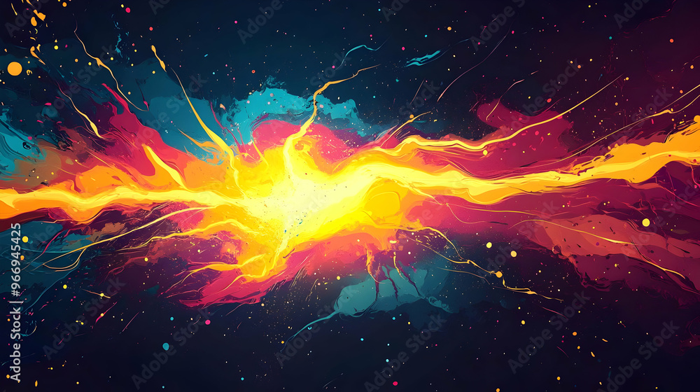 Poster a vibrant abstract representation of energy and motion with bright colors and dynamic lines.