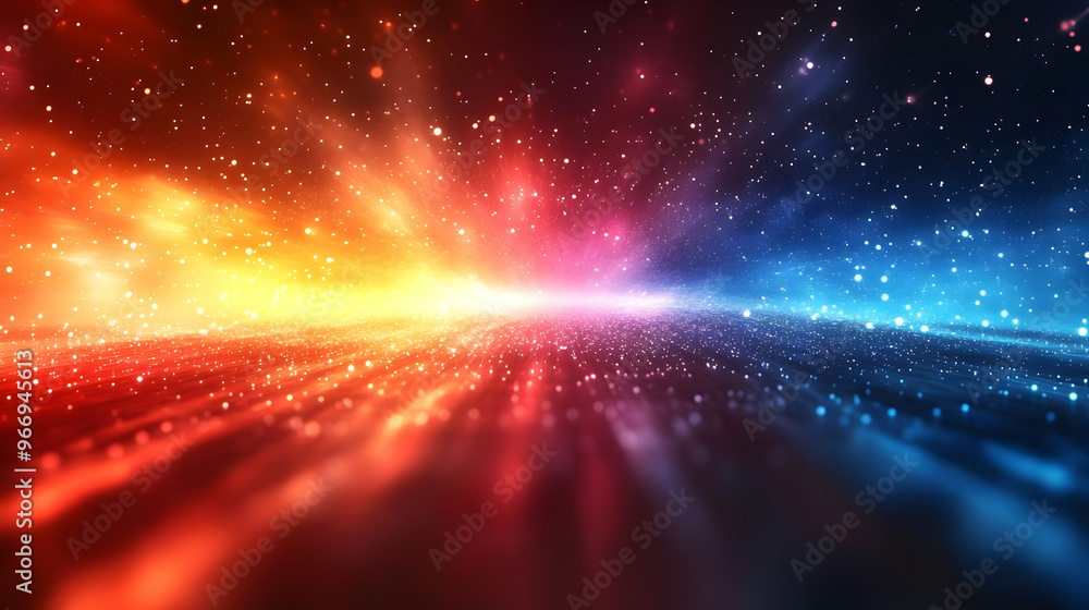 Poster a vibrant abstract representation of light and color in a cosmic setting.