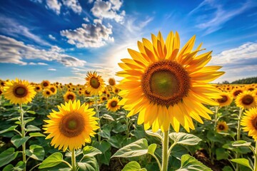 Fototapeta premium Sunflowers field under blue sky