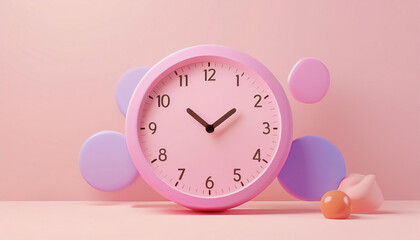 Pink Clock with Purple and Orange Spheres