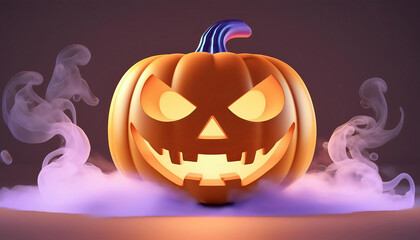 Fototapeta premium Spooky Halloween Pumpkin with Smoke