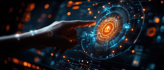 Hand Interacting with a Futuristic Interface, Activating a Digital Security System