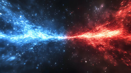 Naklejka premium A vibrant cosmic scene with blue and red streams of energy representing space phenomena.