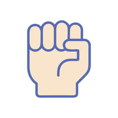 Protest fist. People protesting for human rights, equality anti-discrimination movement. Clenched fist raised up. Gym logo. Vector illustration.