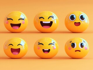 Fototapeta premium D Emojis Set Happy Excited Surprised Flirty Worried