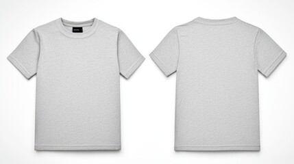 Grey T Shirt Mockup Front and Back View Isolated on White Background