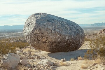 A Large Boulder Resting on a Desert Hillside