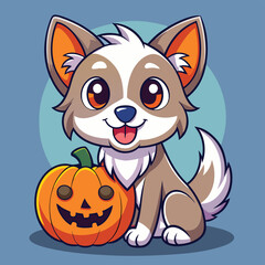 Fototapeta premium Cute cartoon siberian husky puppy on pastel background.