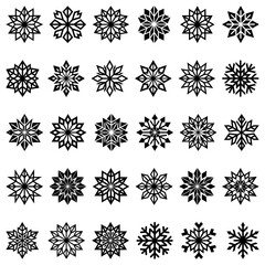 Snowflake icon. Set of thin line snowflake icons. Christmas decor. Black drawn snowflake. Snowflakes template. Vector illustration.