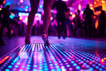 Dynamic dance floor scene at a vibrant nightclub