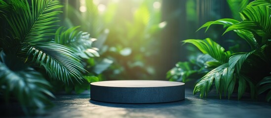 Product Display Platform in a Lush Tropical Setting